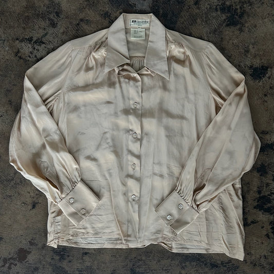 Tan Silk Button Up Blouse