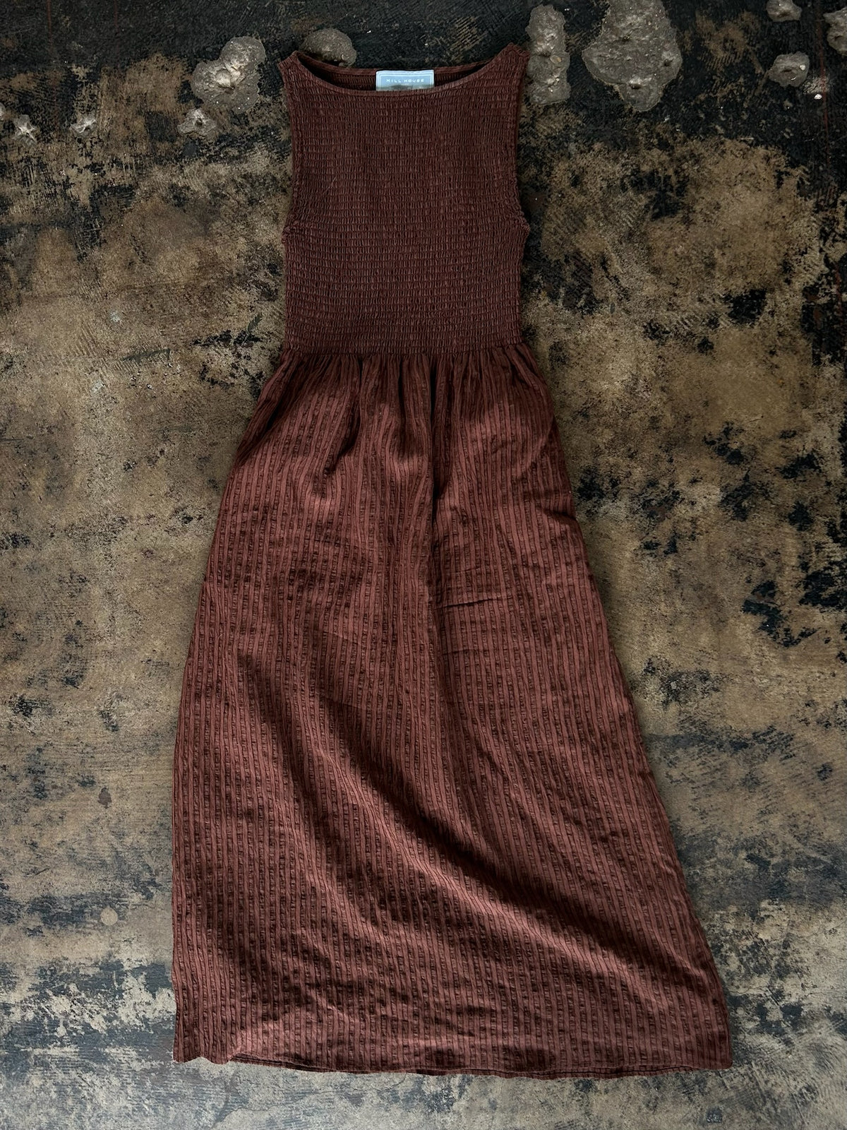 Brown Gathered Maxi Dress
