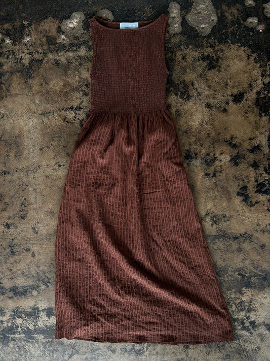 Brown Gathered Maxi Dress