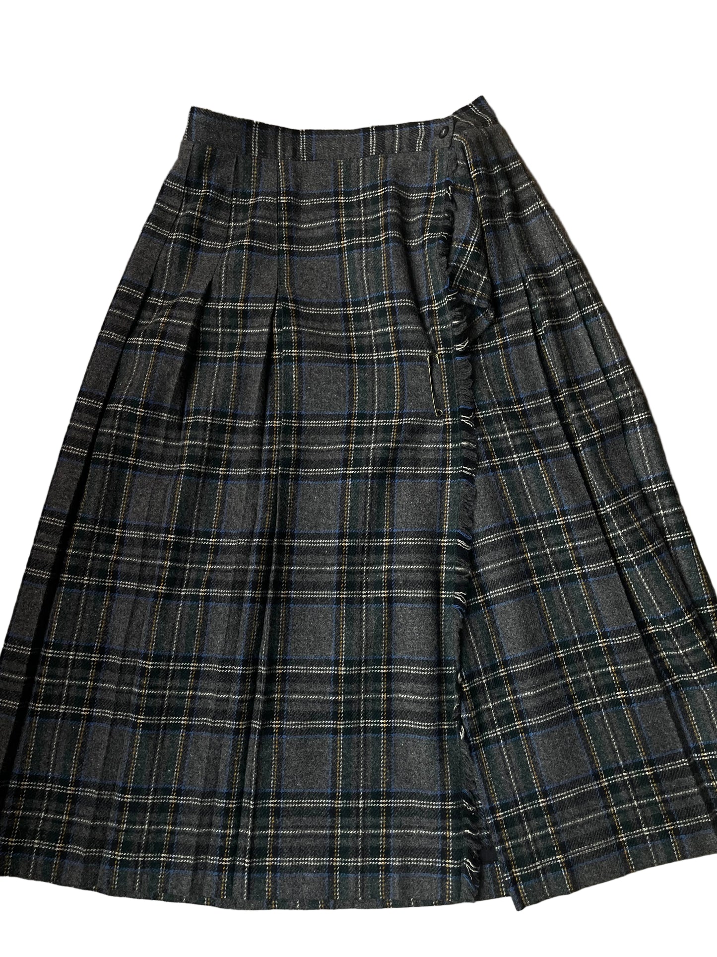 Gray + Blue Susan Bristol Plaid Midi Skirt