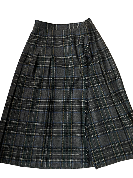 Gray + Blue Susan Bristol Plaid Midi Skirt