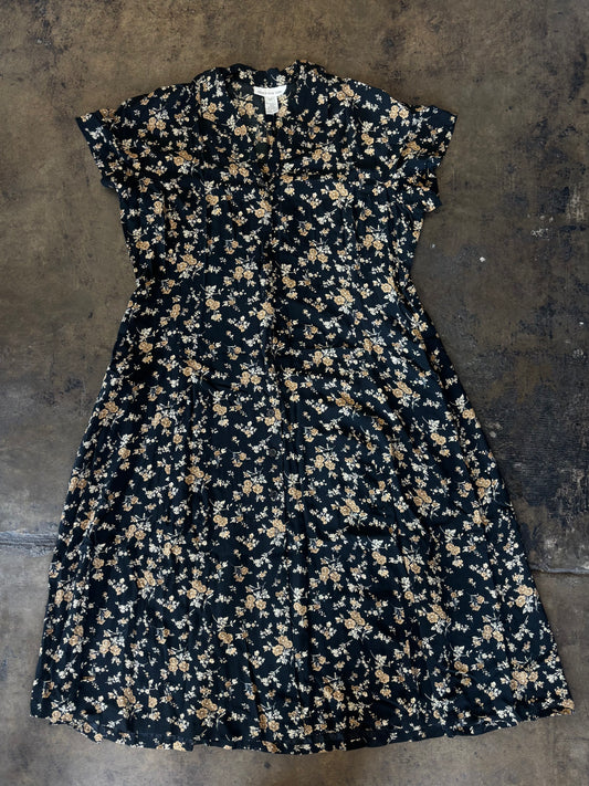 Black + Tan Floral Button Front Dress