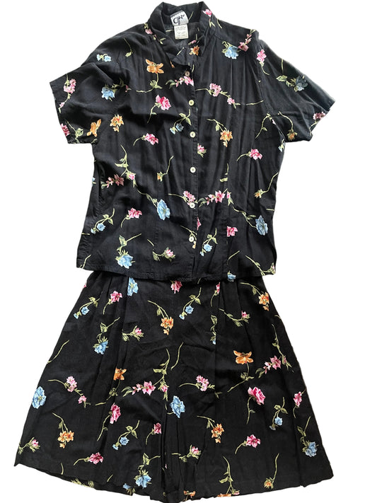 Black Floral CHM Design Short Sleeve Set