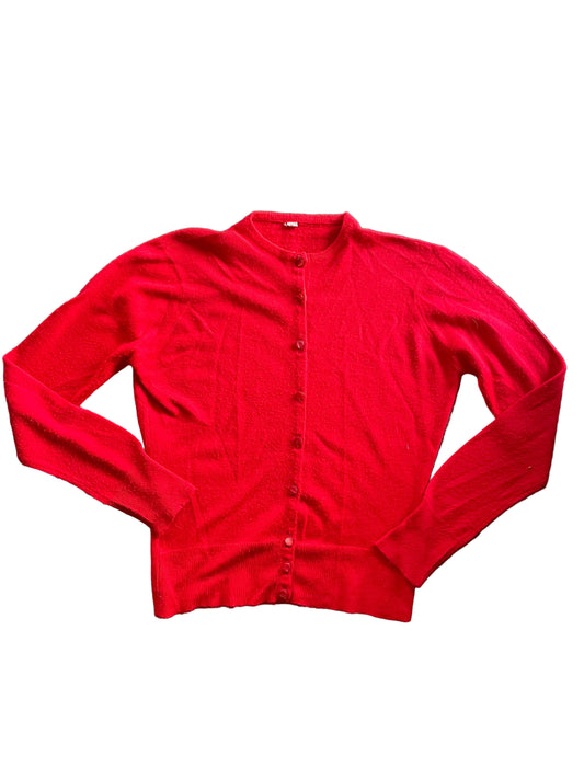 Bright Red Button Front Long Sleeve Cardigan
