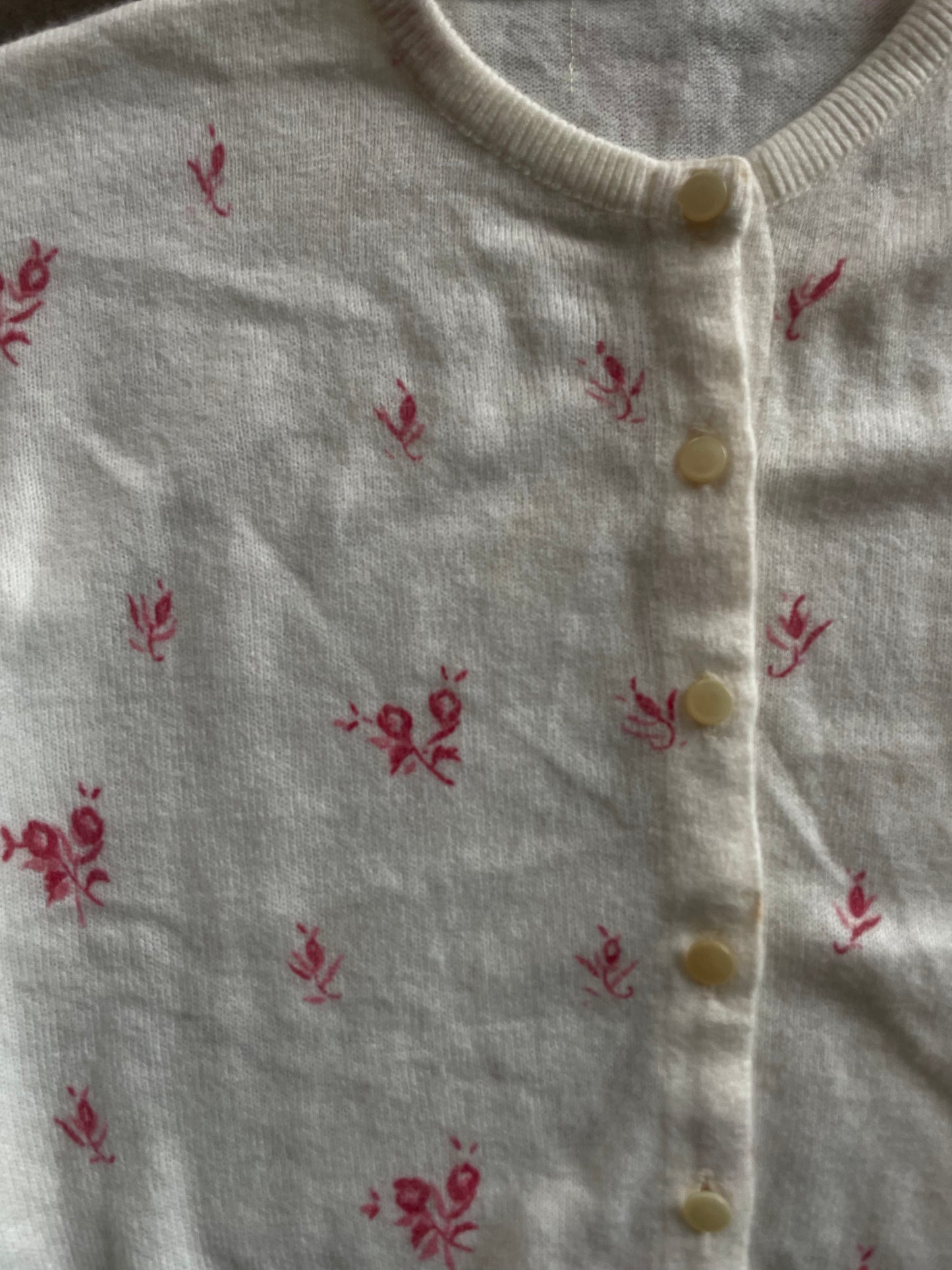 Cream Button Front Red Floral Print Cardigan
