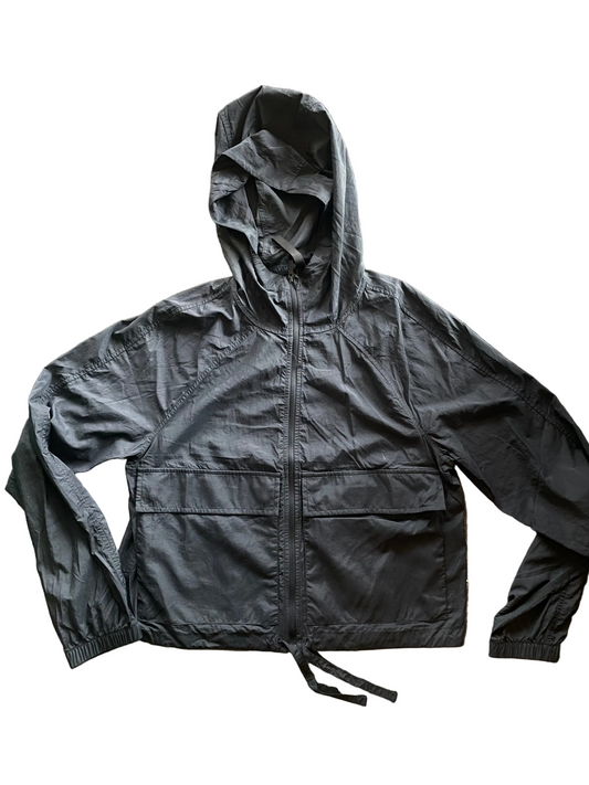 Black Nylon Cropped Jacket With Drawstring