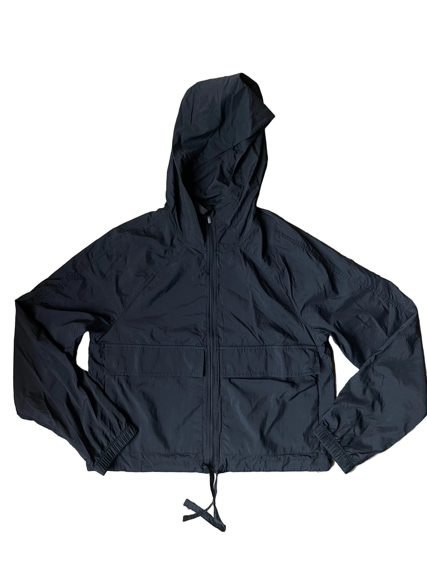 Black Nylon Cropped Jacket With Drawstring