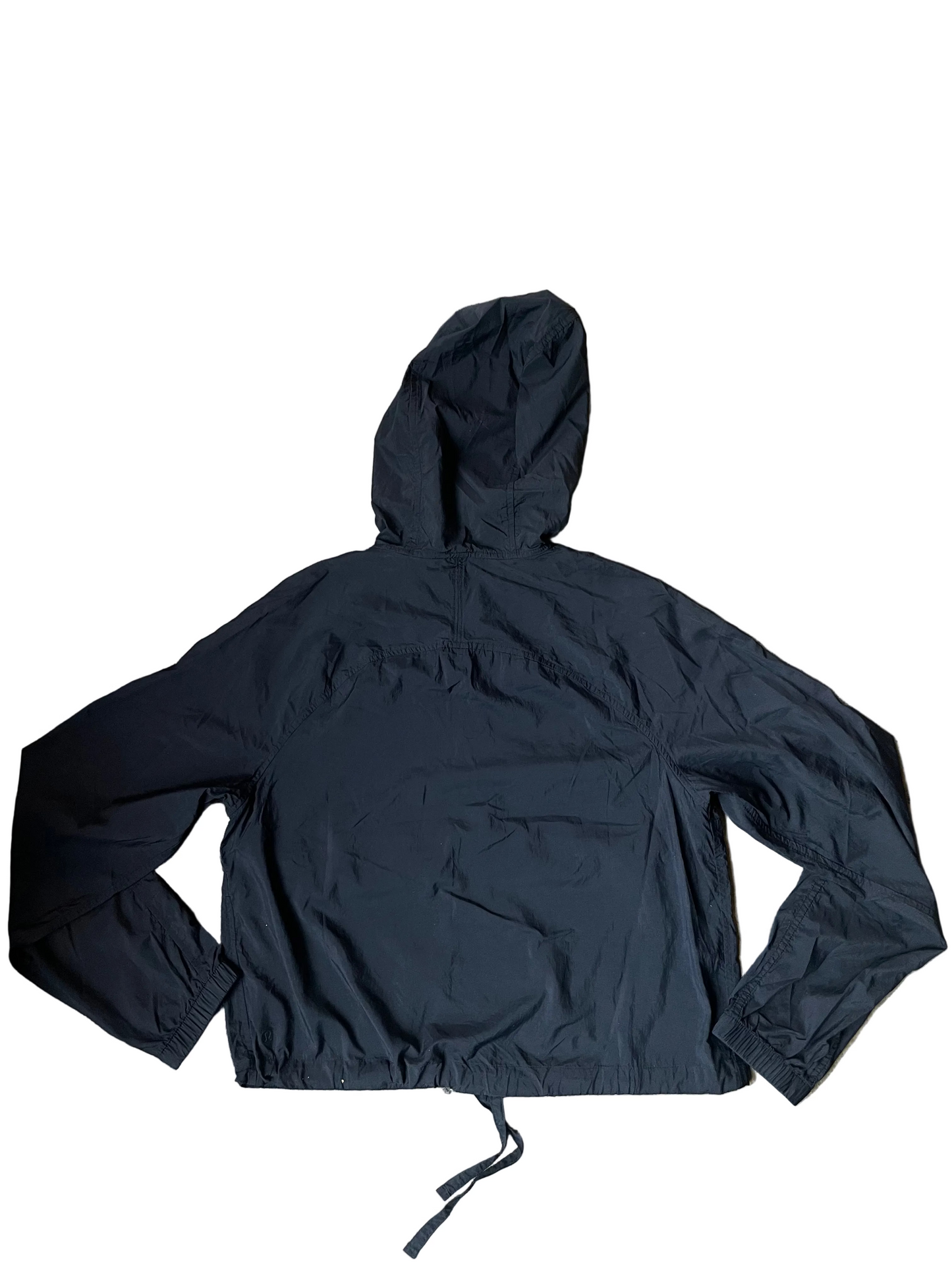 Black Nylon Cropped Jacket With Drawstring