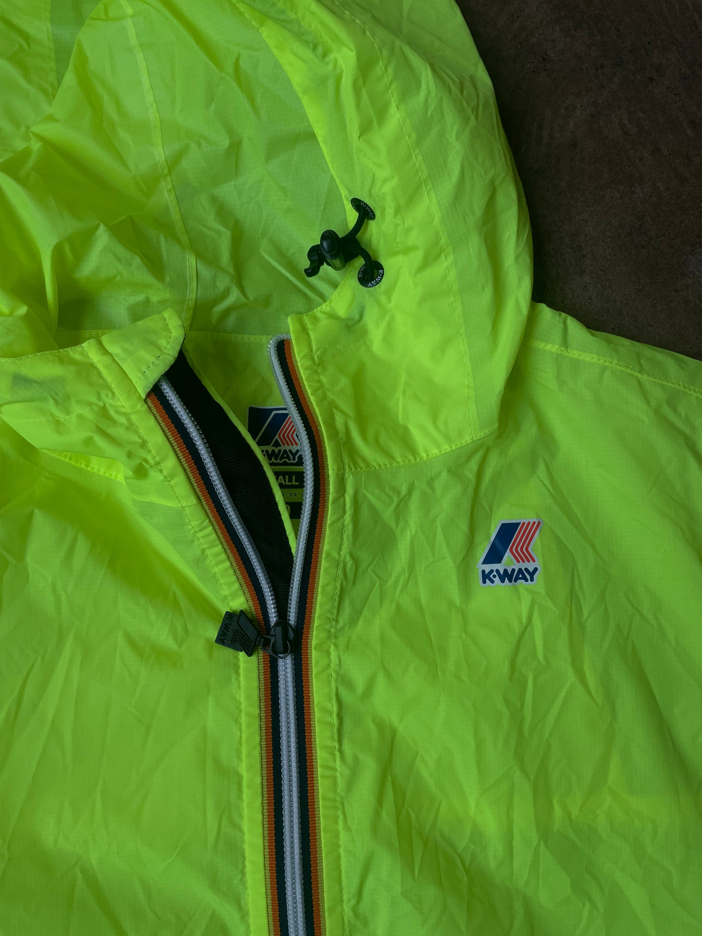 Neon Yellow K-Way Packable Zip Up Jacket