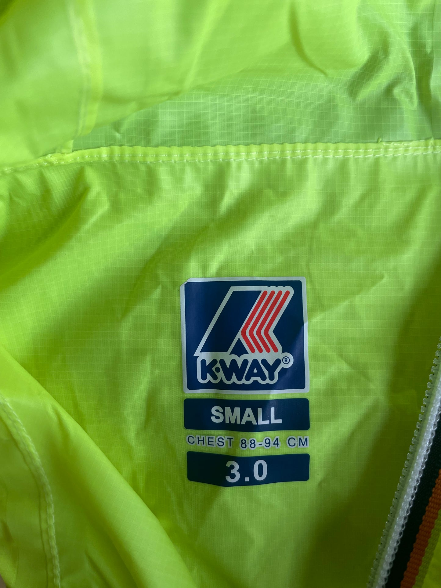 Neon Yellow K-Way Packable Zip Up Jacket