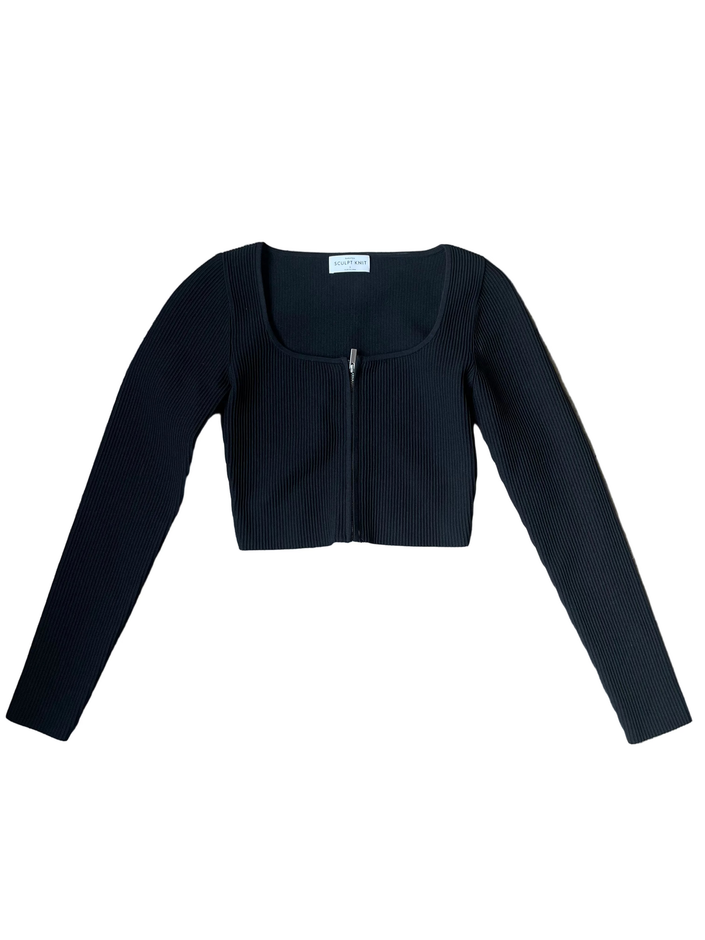 Cropped Black Babaton Sculpt Knit Ribbed Long Sleeve