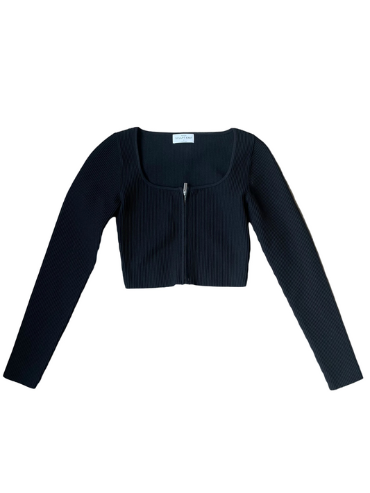 Cropped Black Babaton Sculpt Knit Ribbed Long Sleeve