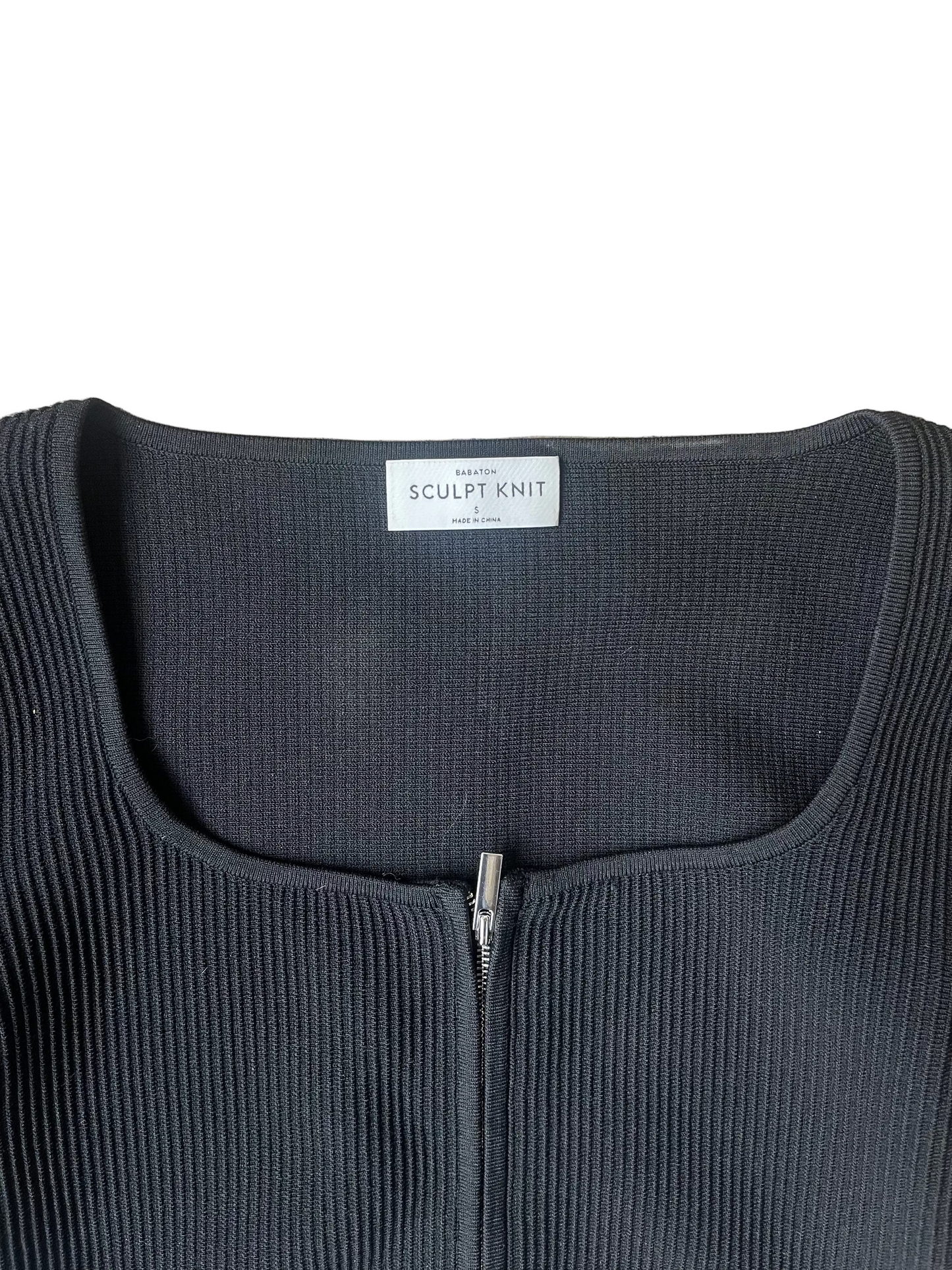 Cropped Black Babaton Sculpt Knit Ribbed Long Sleeve