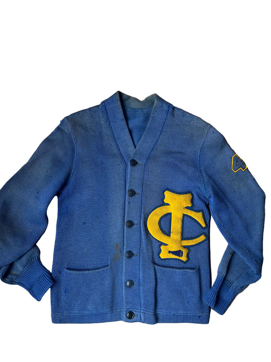 Vintage Blue Letterman Cardigan Sweater