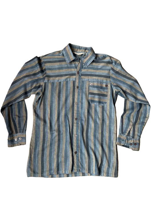 Da Vinci California Navy Blue + Gray Button Striped Long Sleeve Down