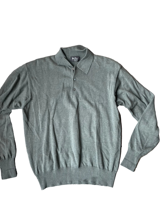 Neiman Marcus Exclusive Green Long Sleeve Knit Polo Sweater