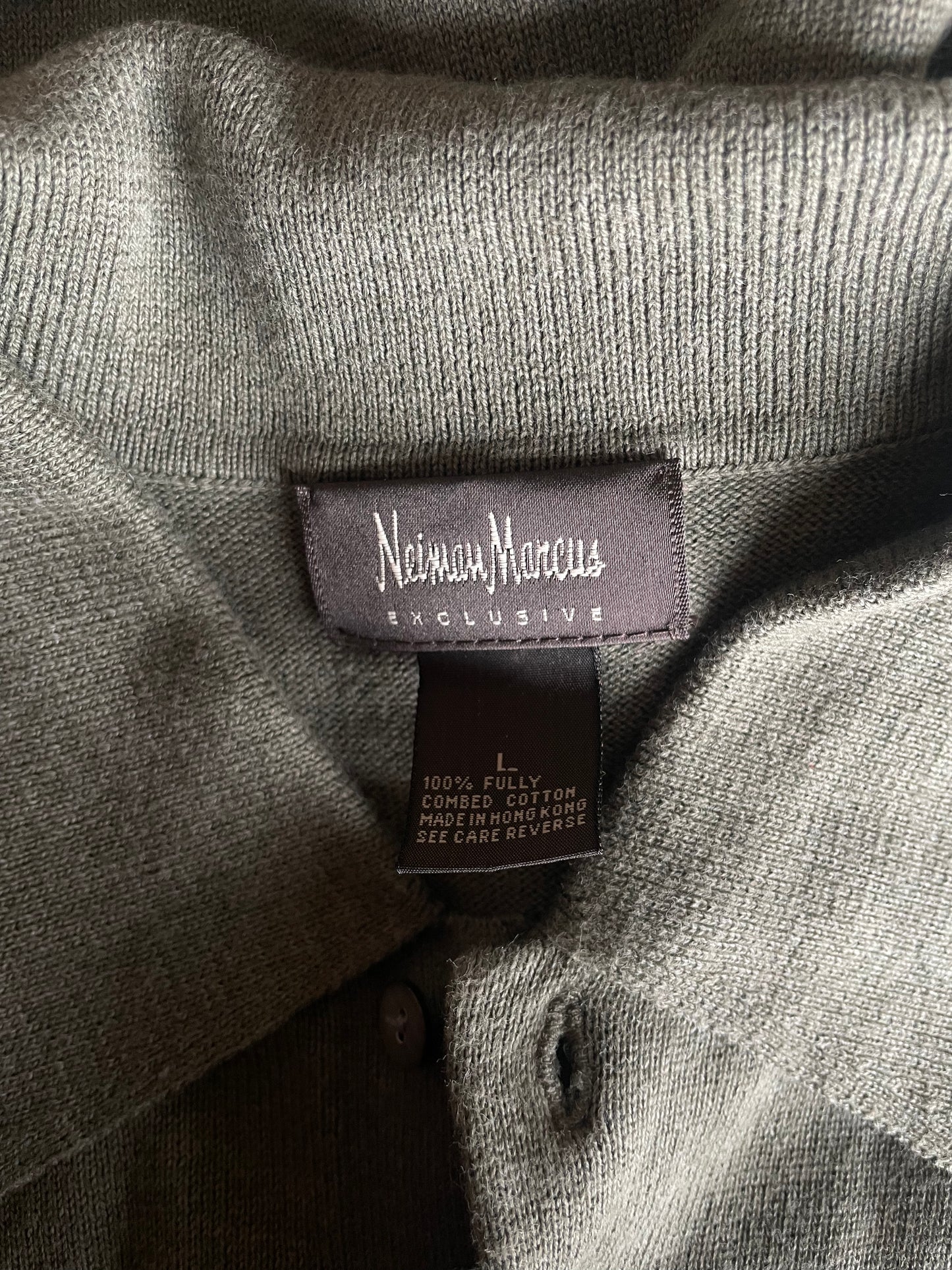 Neiman Marcus Exclusive Green Long Sleeve Knit Polo Sweater