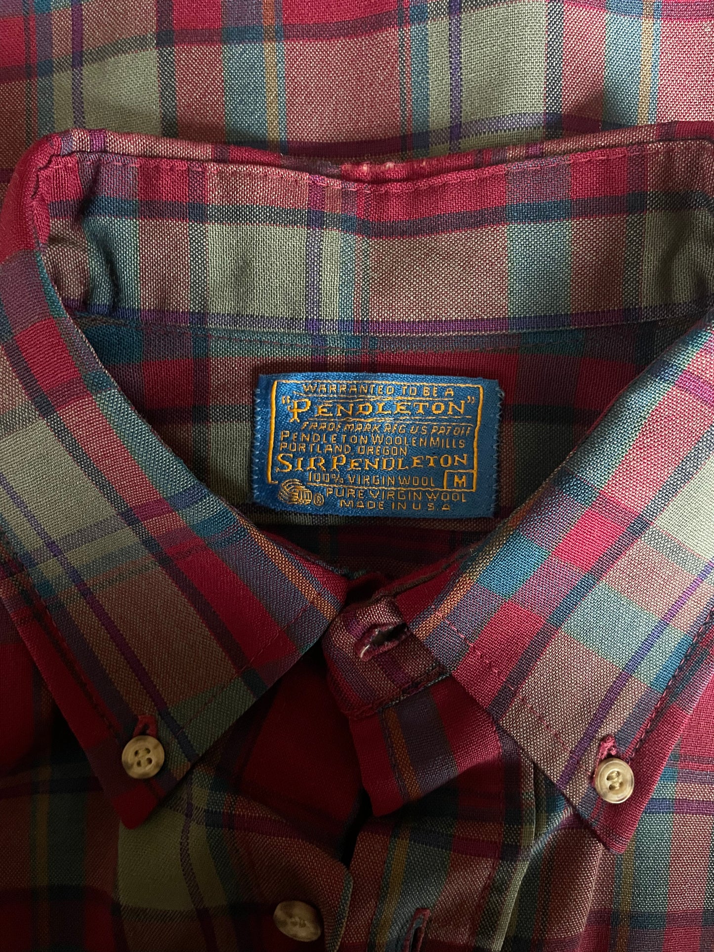 Maroon + Green Plaid Pendleton Long Sleeve Shirt