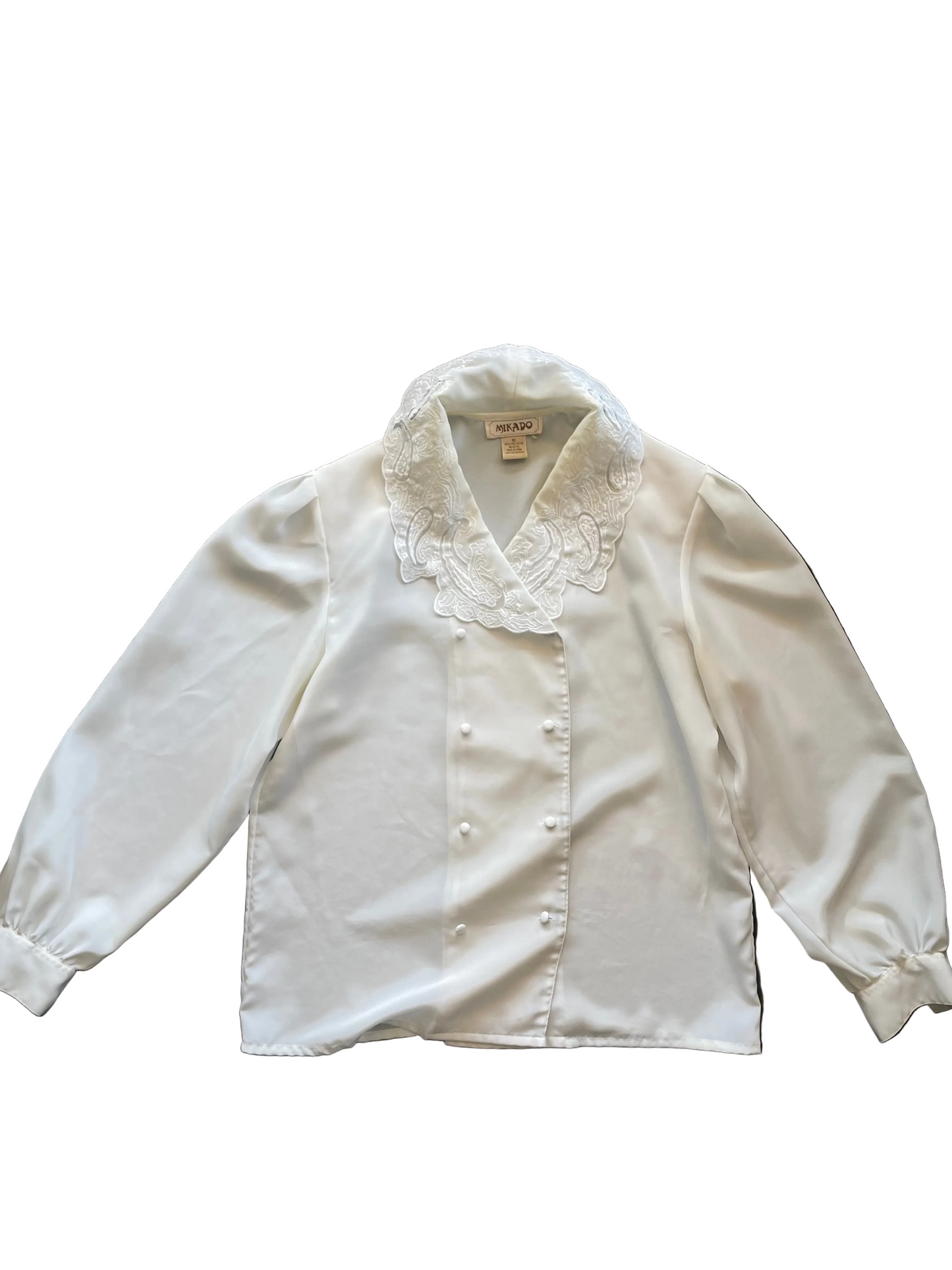 White Paisley Detail Button Front Blouse
