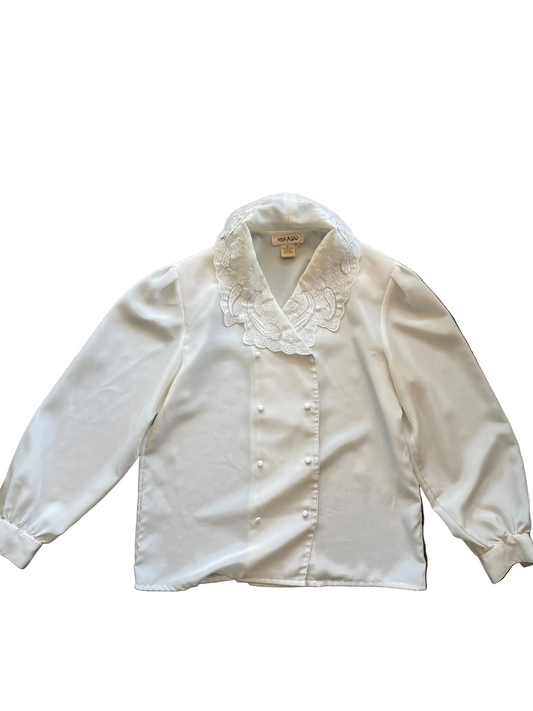 White Paisley Detail Button Front Blouse