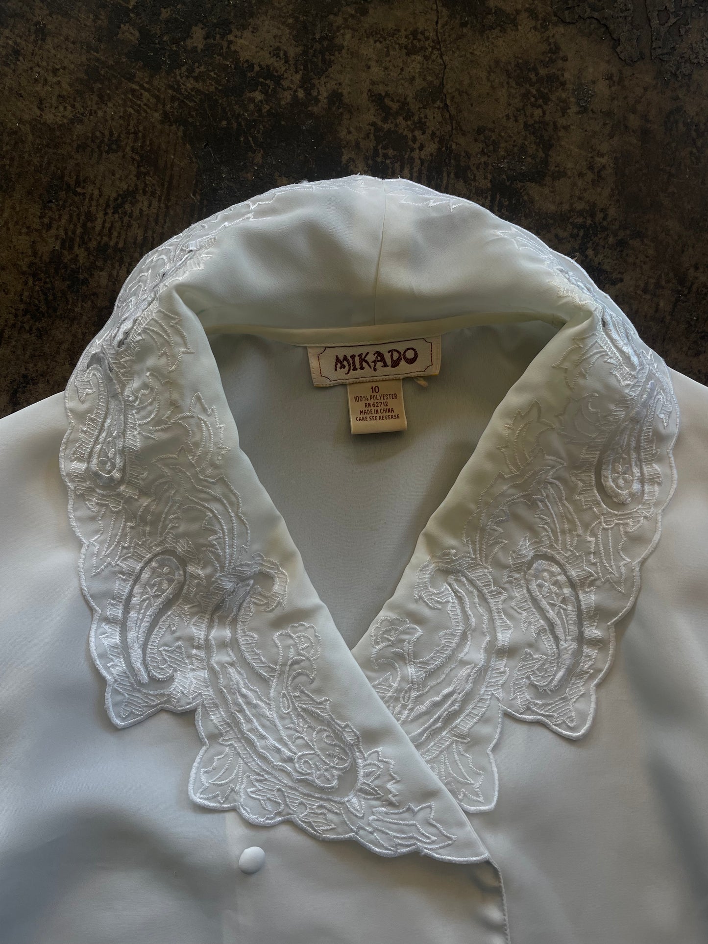 White Paisley Detail Button Front Blouse