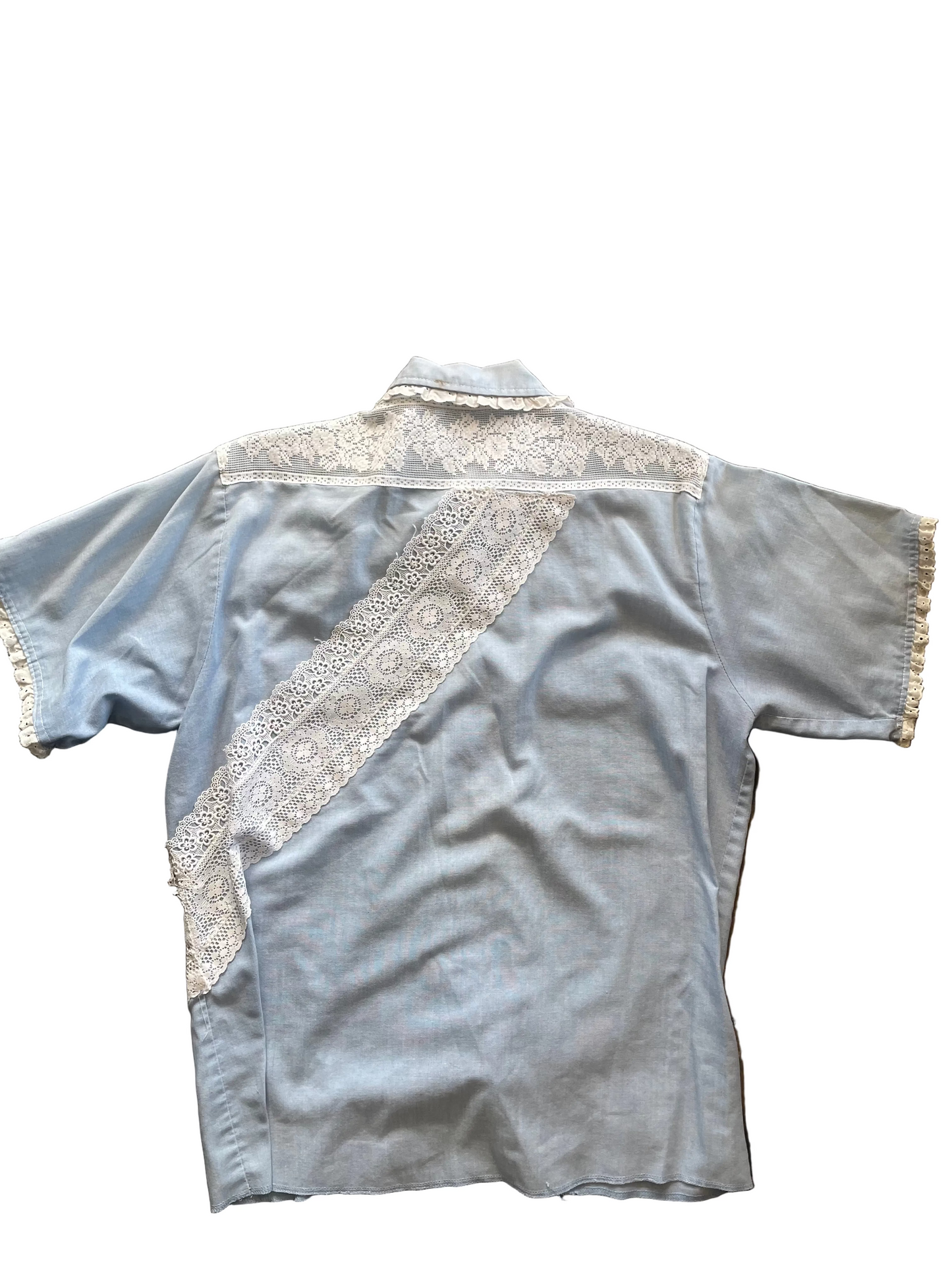 Lace Detail Short Sleeve Chambray Button Up