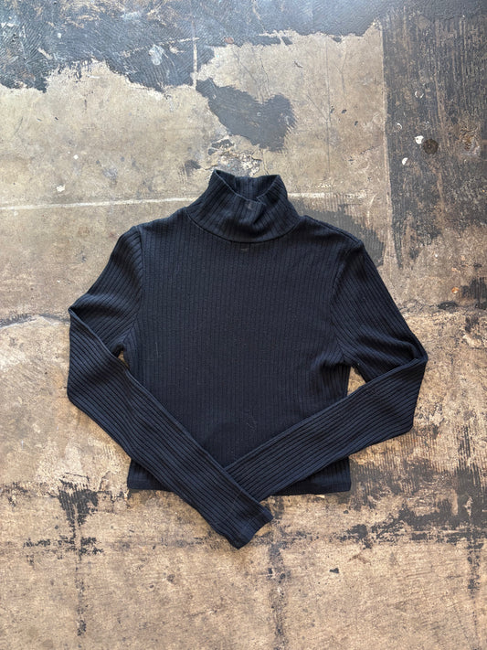 Black Ribbed Turtle Neck Crop