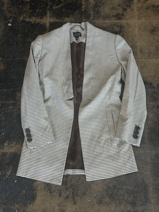 Brown Plaid Open Front Blazer