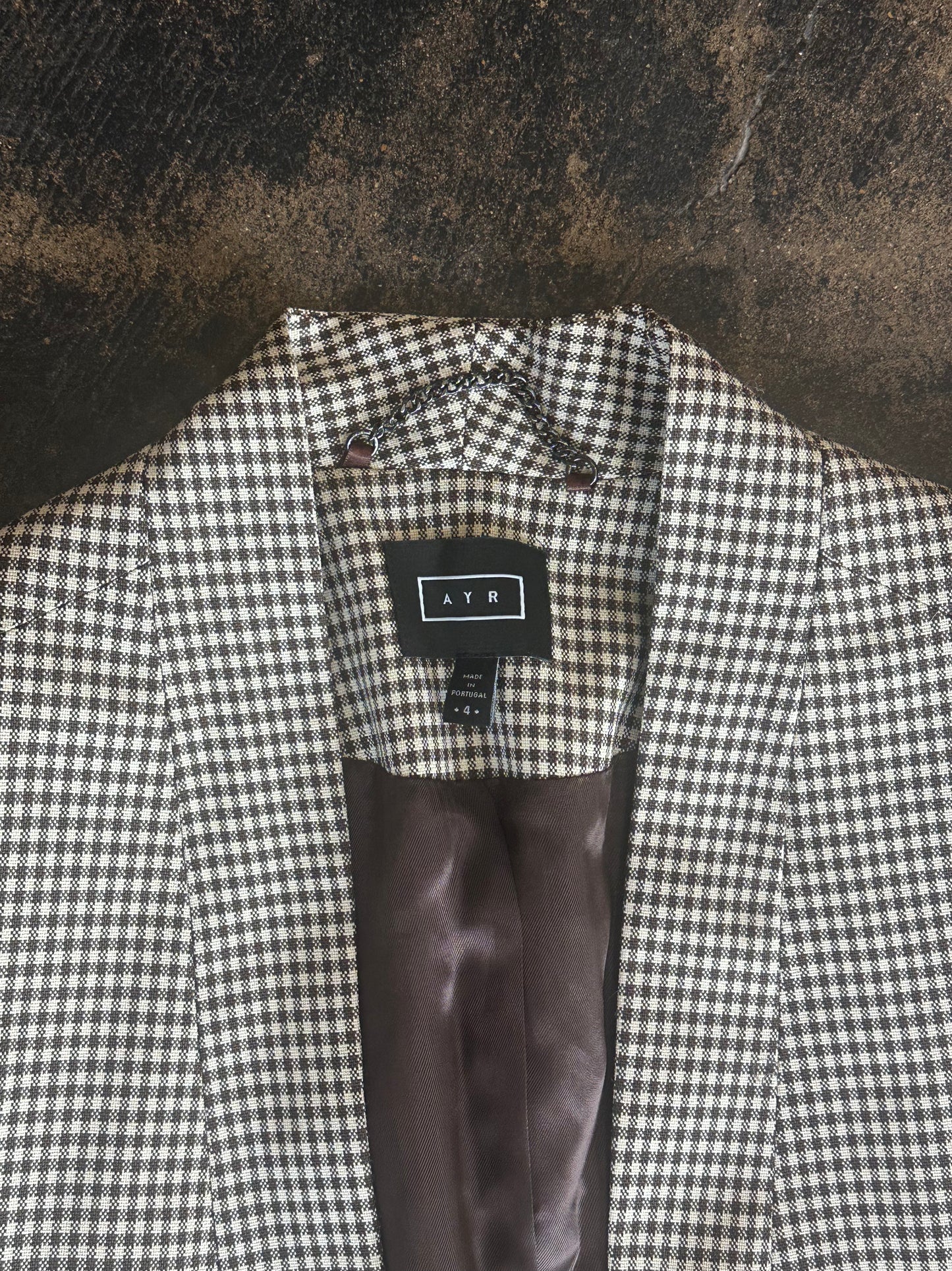 Brown Plaid Open Front Blazer