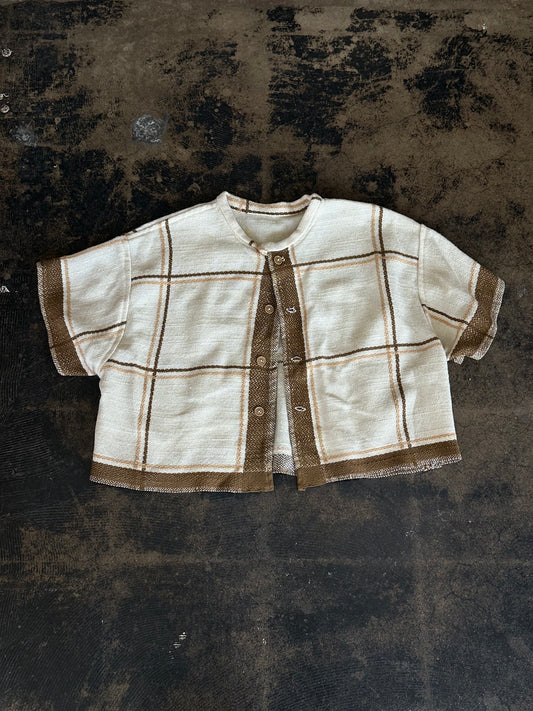 Tan Plaid Cropped Button Front Top