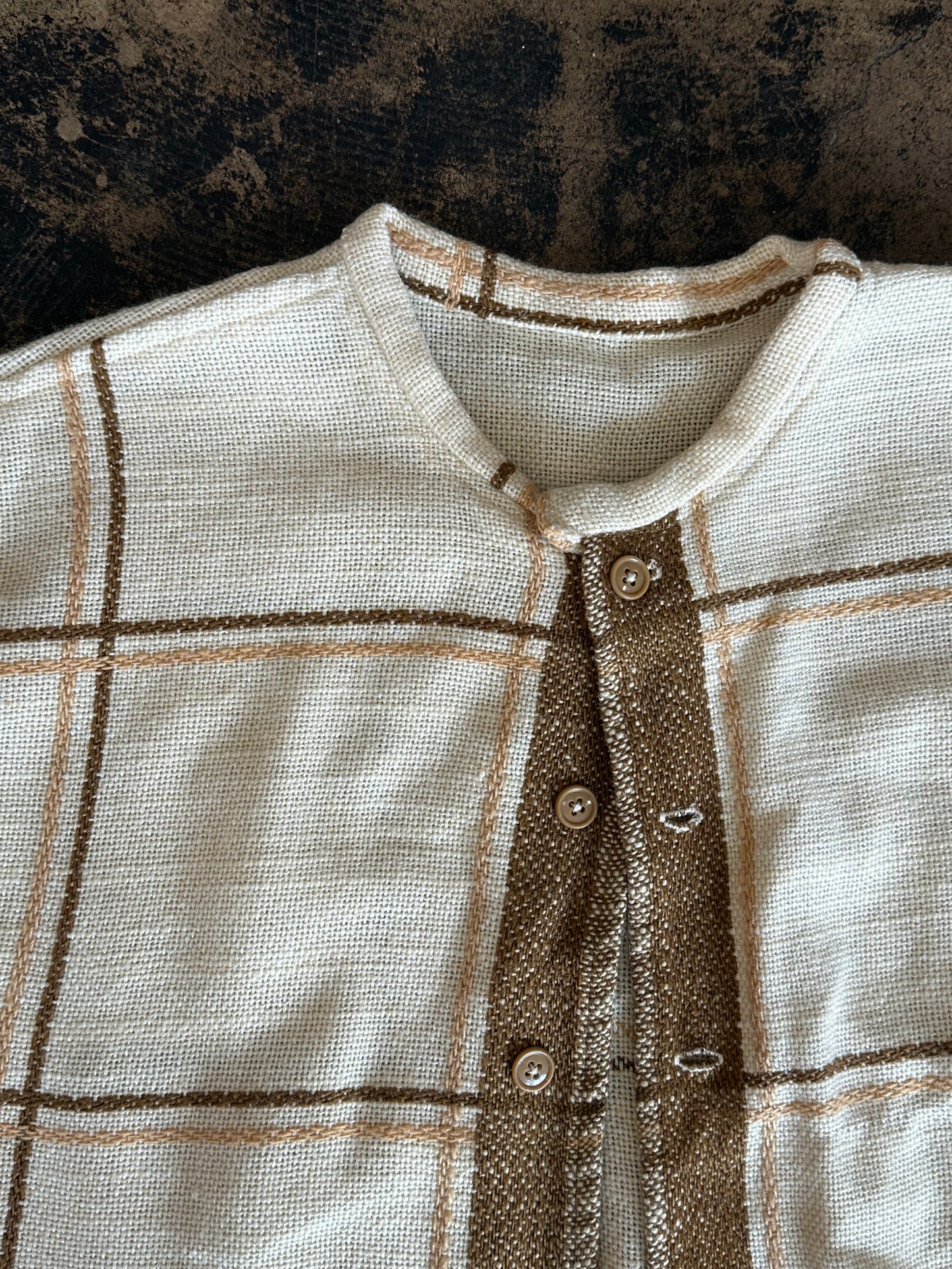 Tan Plaid Cropped Button Front Top