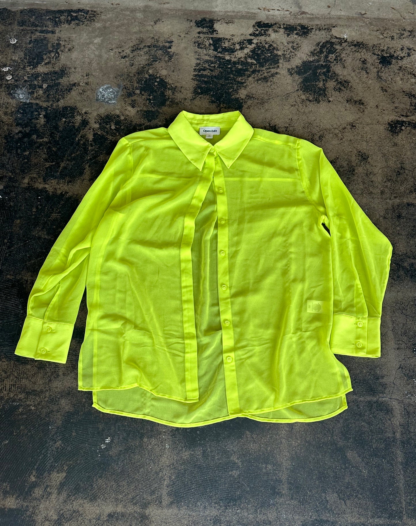 Lime Green Open Edit Sheer Button Down