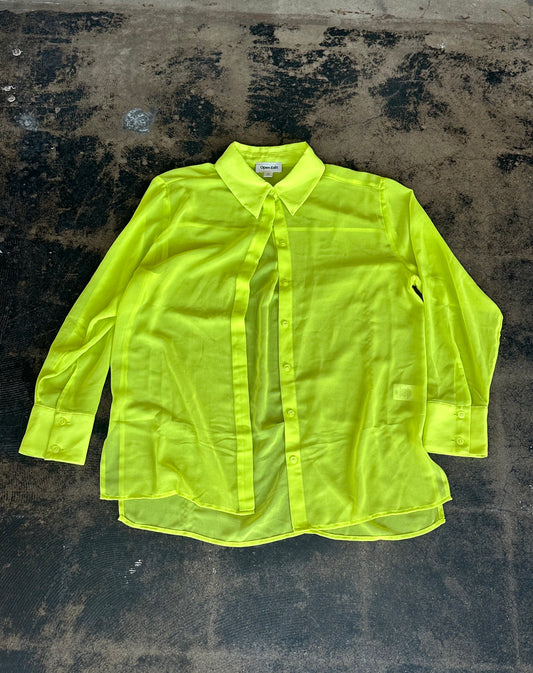 Lime Green Open Edit Sheer Button Down