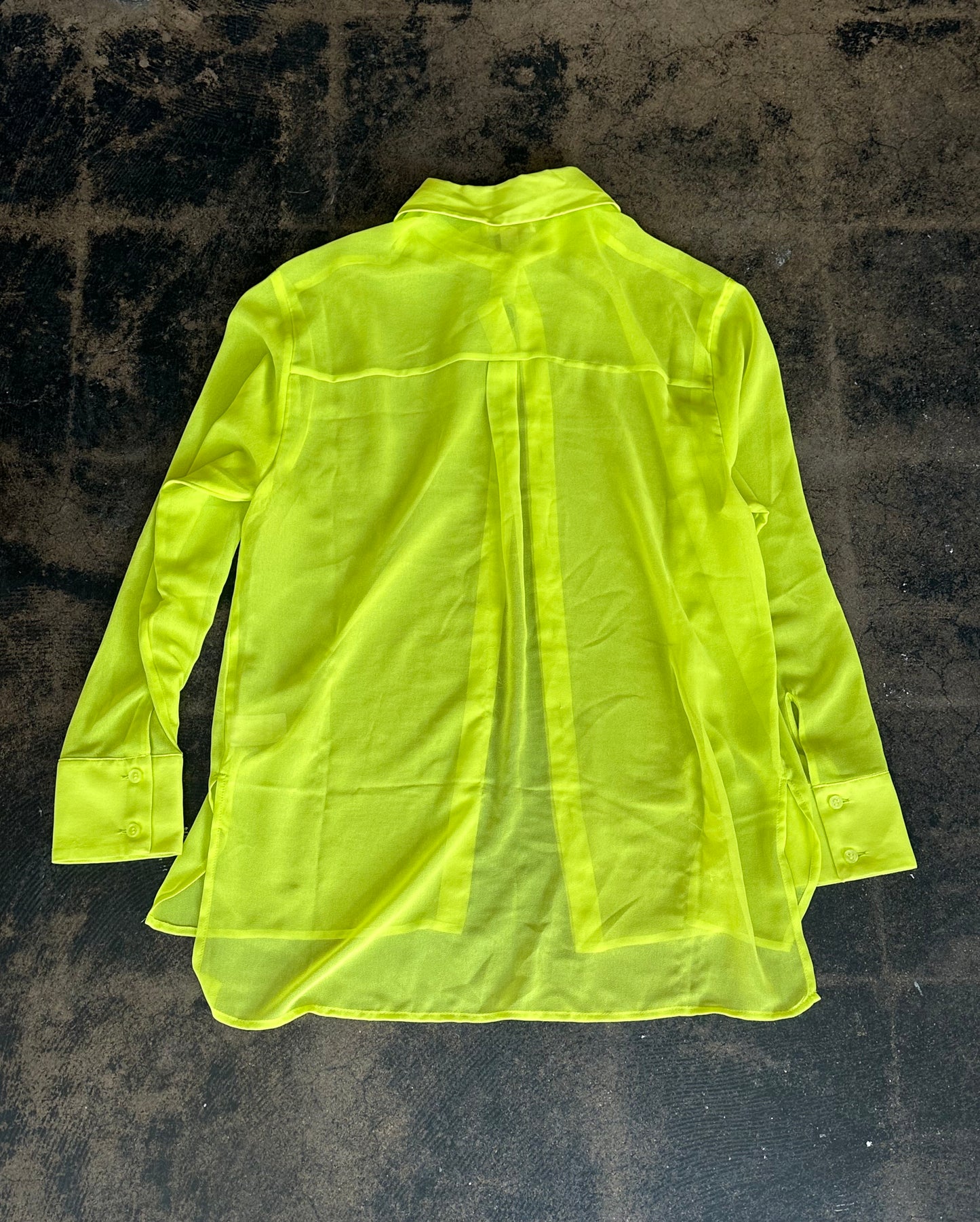 Lime Green Open Edit Sheer Button Down