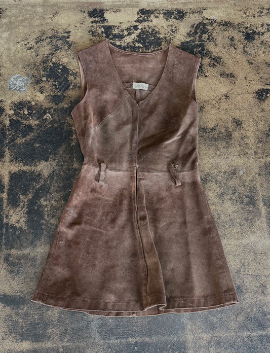 Brown Suede Zip Front Mini Dress