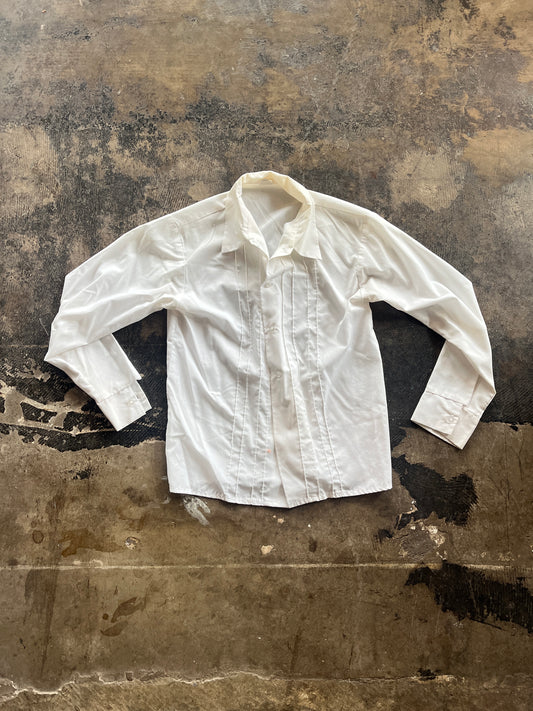 White Pleated Front Button Up Blouse