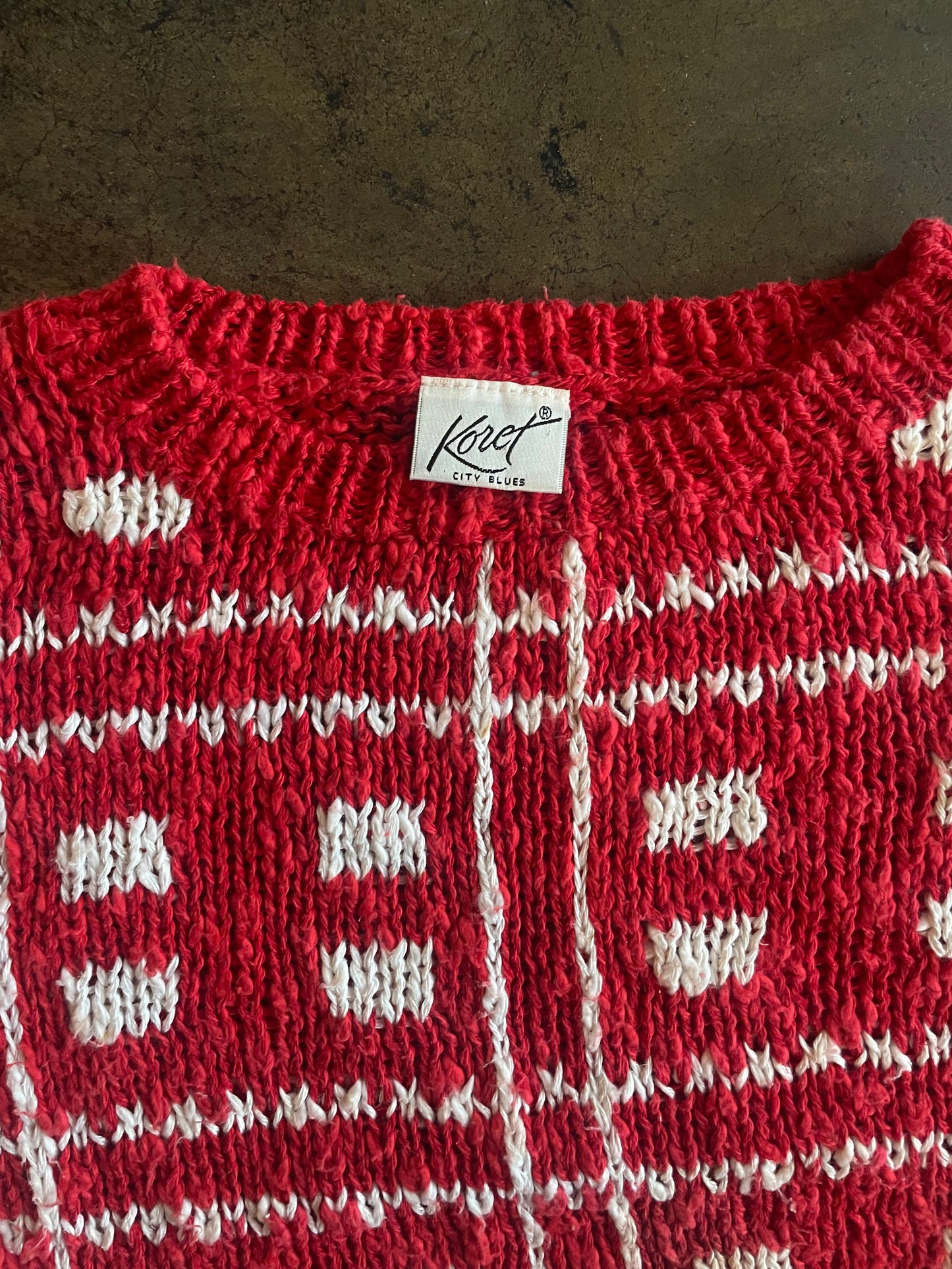 Red + White Abstract Knit Sweater
