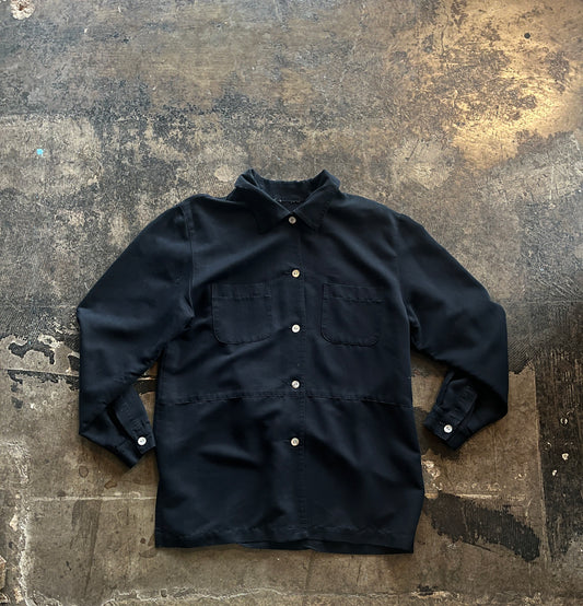 Black Paneled Button Up Blouse