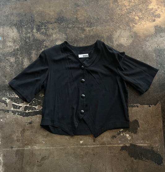 CM Shapes Black Short Sleeve Button Up Blouse