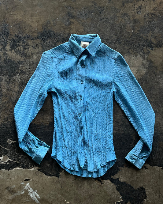 Blue Textured The Branch Button Up Blouse