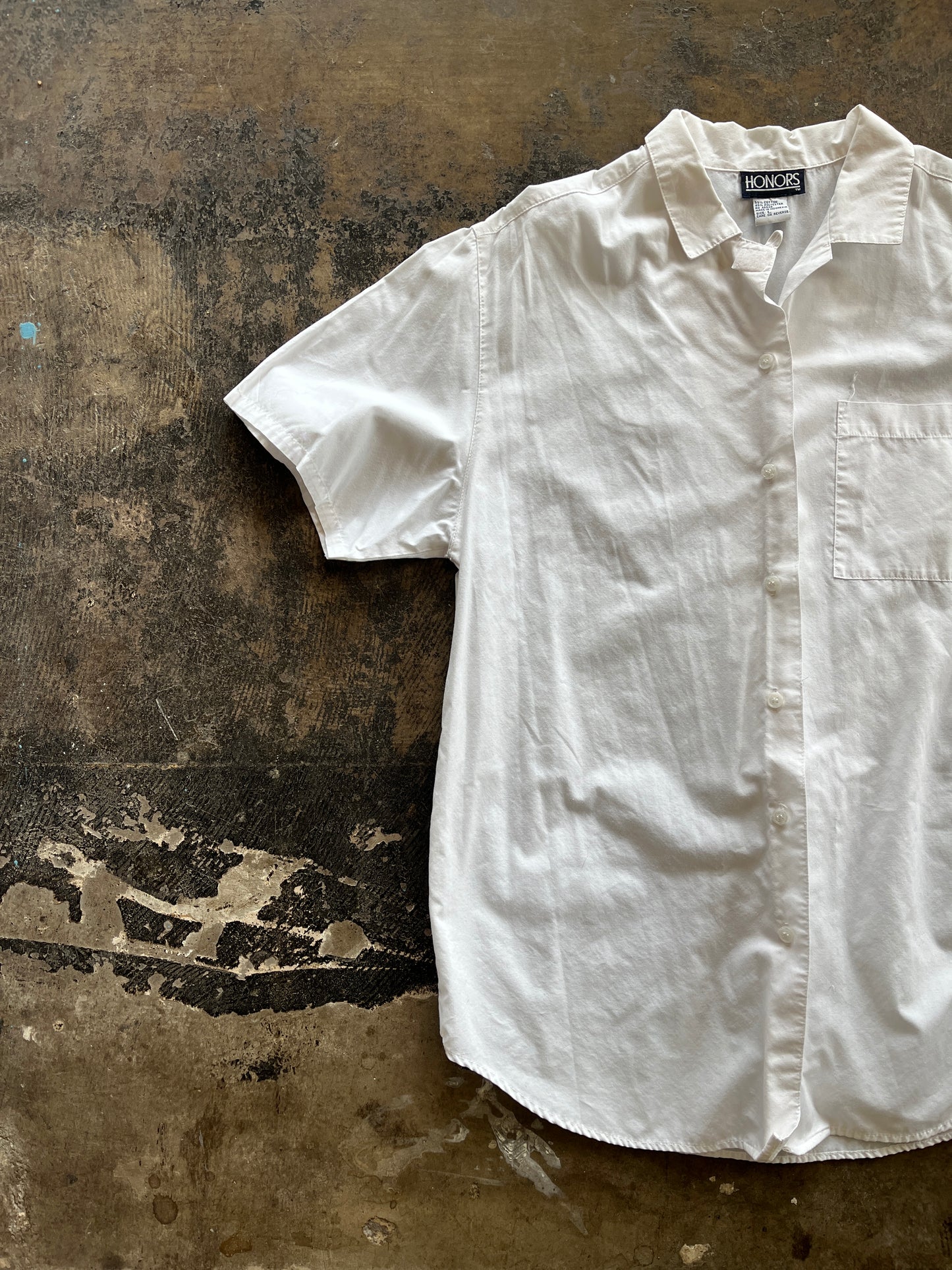 White Honors Short Sleeve Button Up