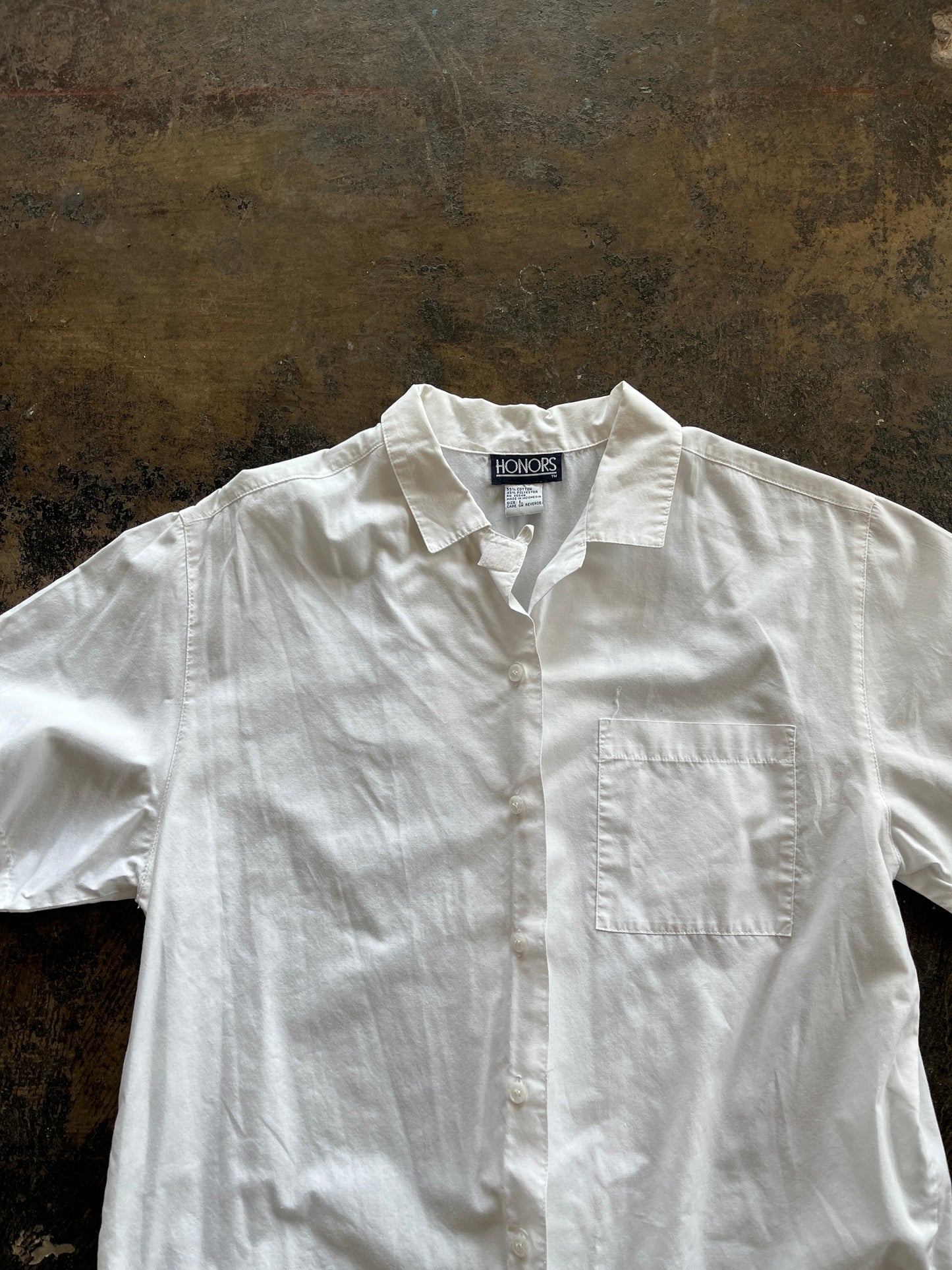 White Honors Short Sleeve Button Up