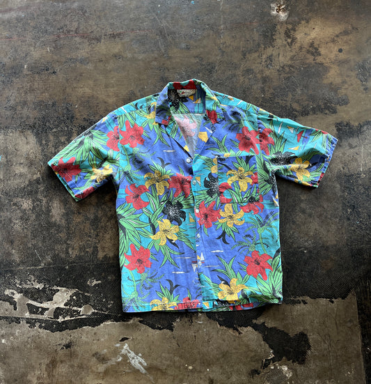Multicolor Spotted Lily Short Sleeve Button Up