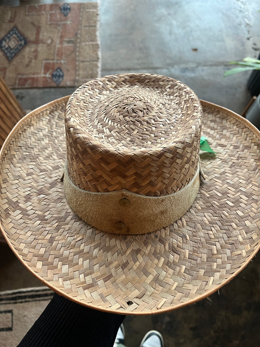 Straw Hat with Cow Hide Band