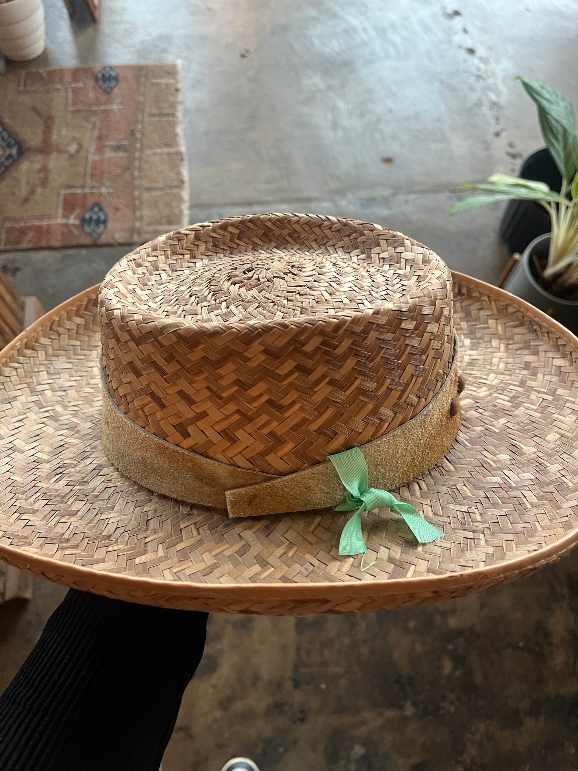 Straw Hat with Cow Hide Band
