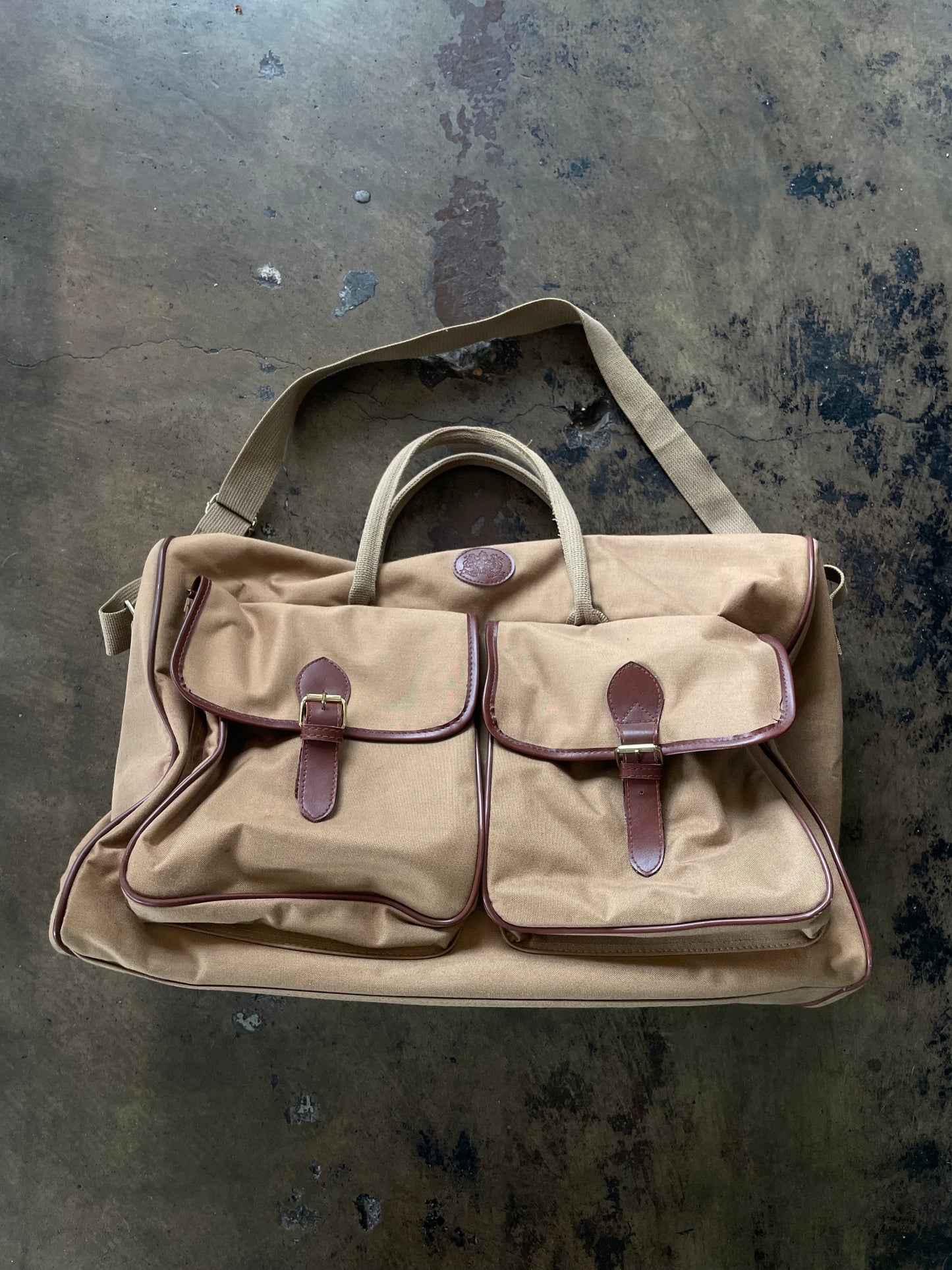 Tan Canvas + Leather Duffle