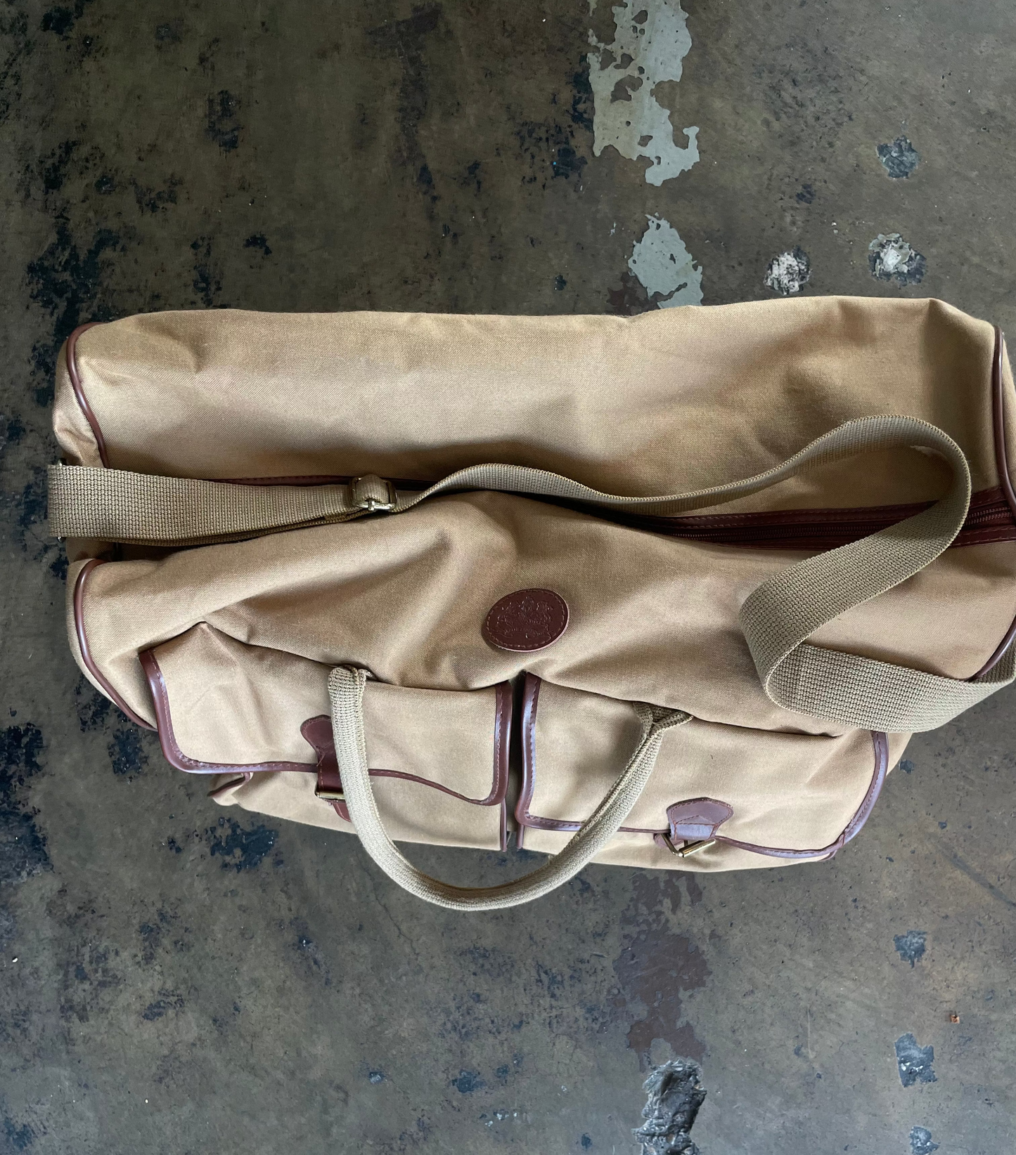 Tan Canvas + Leather Duffle