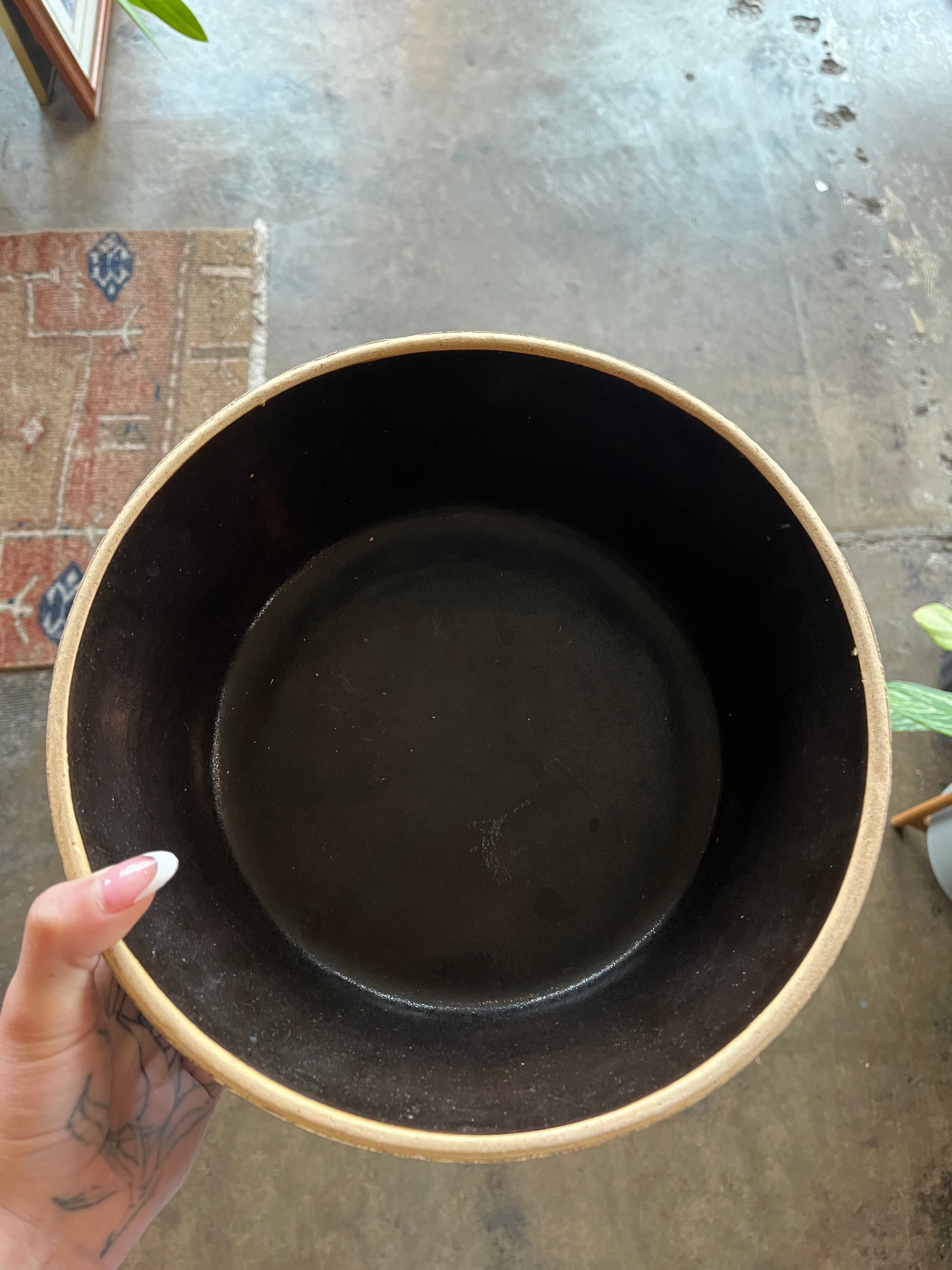Brown Ceramic Bowl with Black Inside