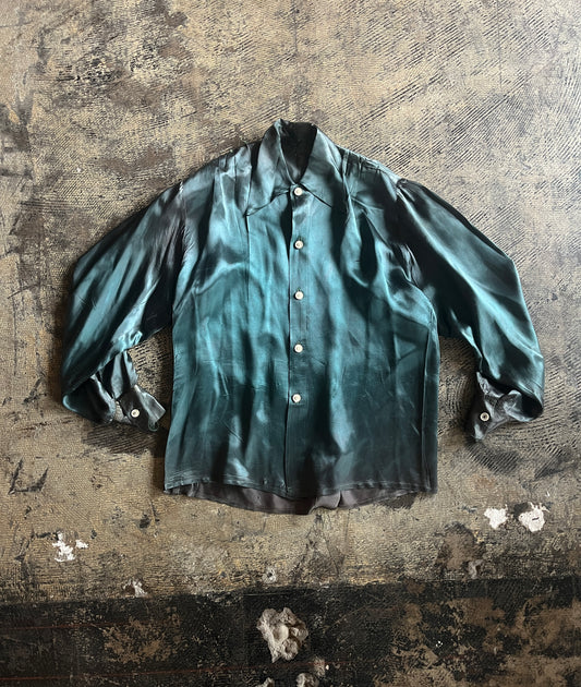 Handmade Emerald Green Satin Button Up Blouse