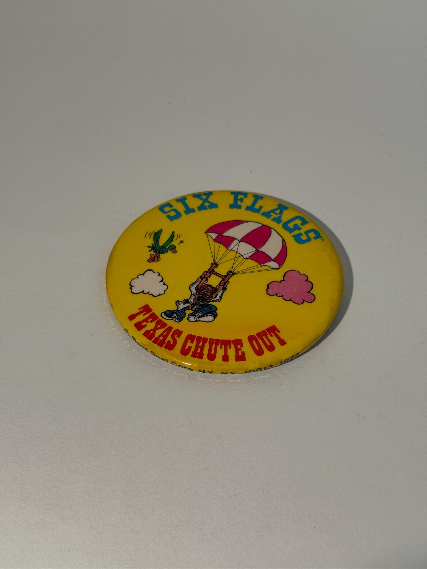 Yellow Six Flags Button Pin